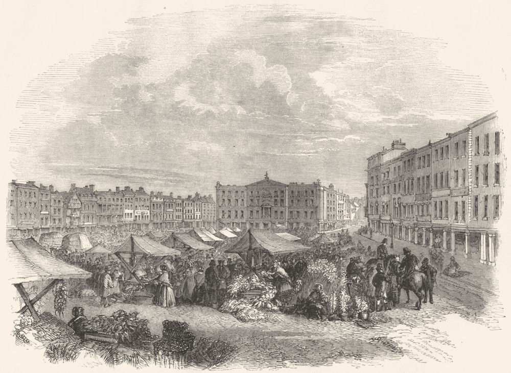 NOTTINGHAMSHIRE. Market-place and Exchange, Nottingham 1850 old antique print
